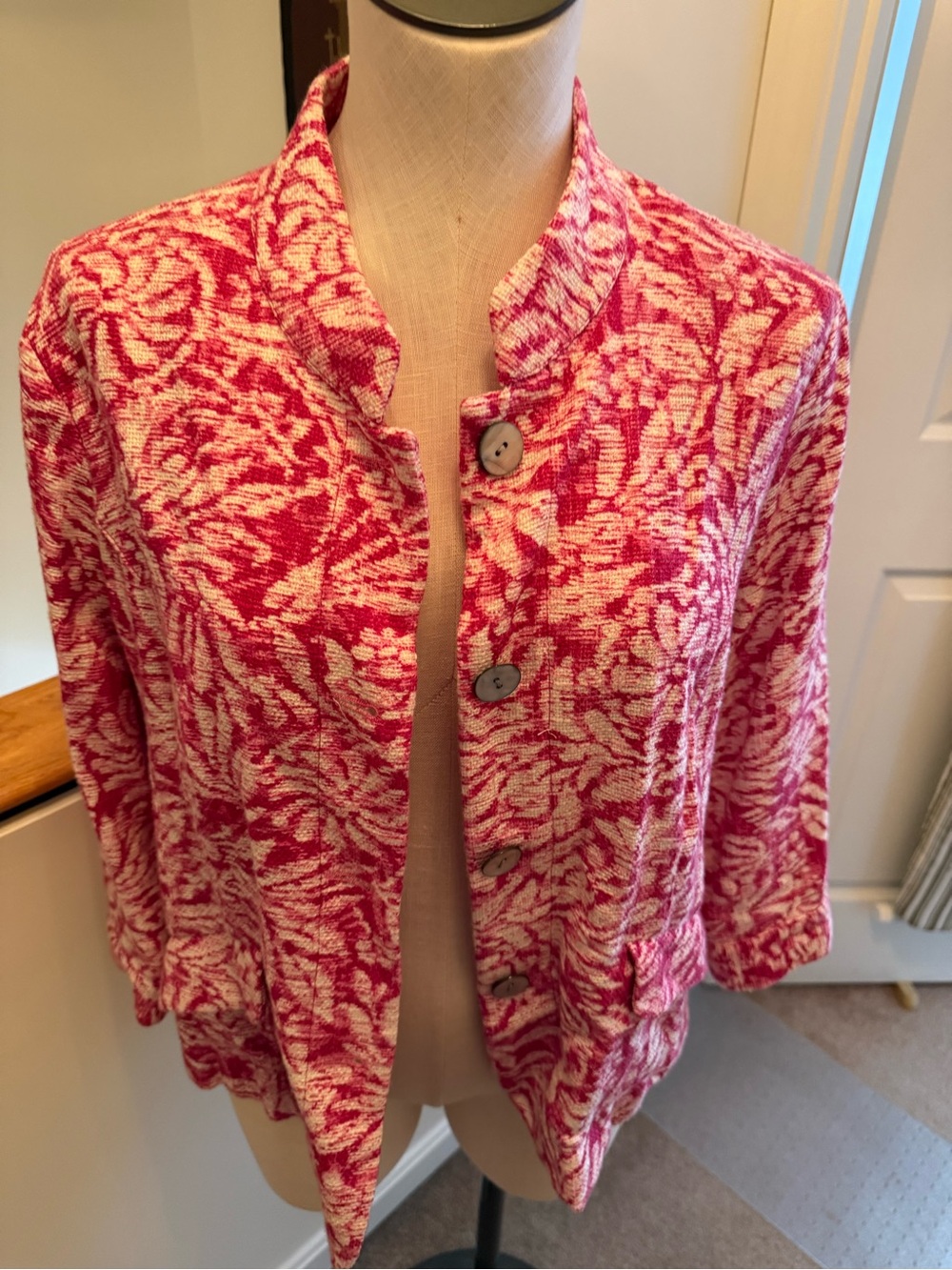 Coldwater Creek Pink and Cream Patterned Knit Jacket
